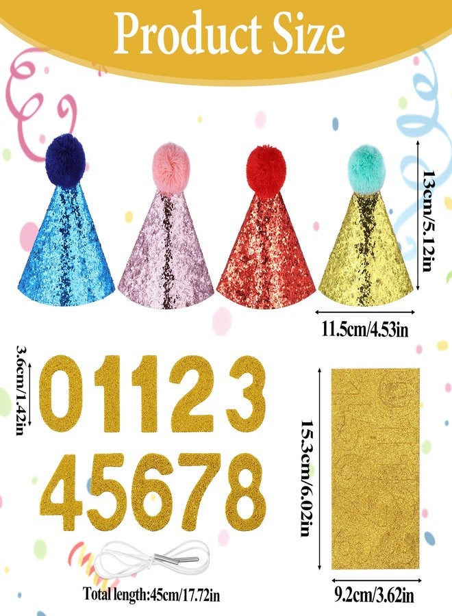 Larrel Dog Birthday Hat, 4 Pcs Birthday Hat for Dogs with 0-9 Numbers Cute Party Hats for Dogs Cats for Holiday Wedding Puppies Kittens Costume Accessories (Red Pink Blue Gold) - Image 2